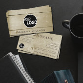 薄茶色の木製ボード木目ルック追加ロゴ 名刺