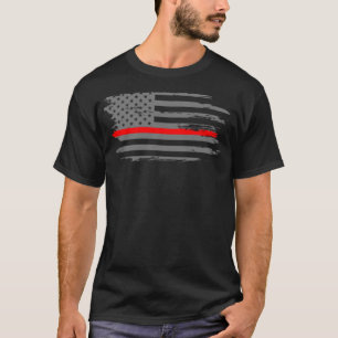 薄赤線ファイアマン火災&救助アメリカ国旗 Tシャツ