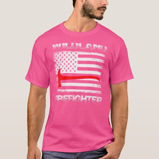 薄赤線ワイルドランド消防士アメリカ国旗A Tシャツ (正面)