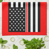 薄赤線国旗：消防士ヒーローメモリアル キッチンタオル (折り畳み)