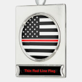 薄赤線国旗:消防士ヒーローメモリアル シルバープレートバナーオーナメント (左)