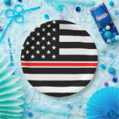 薄赤線国旗：消防士ヒーローメモリアル ペーパープレート (パーティー)