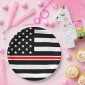 薄赤線国旗：消防士ヒーローメモリアル ペーパープレート (パーティー)