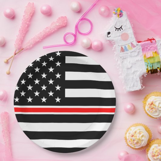 薄赤線国旗:消防士ヒーローメモリアル ペーパープレート (パーティー)