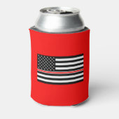 薄赤線国旗：消防士ヒーローメモリアル 缶クーラー (缶裏面)