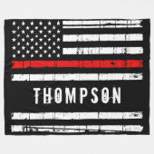 薄赤線旗パーソナライズされた消防士 フリースブランケット (正面(横))