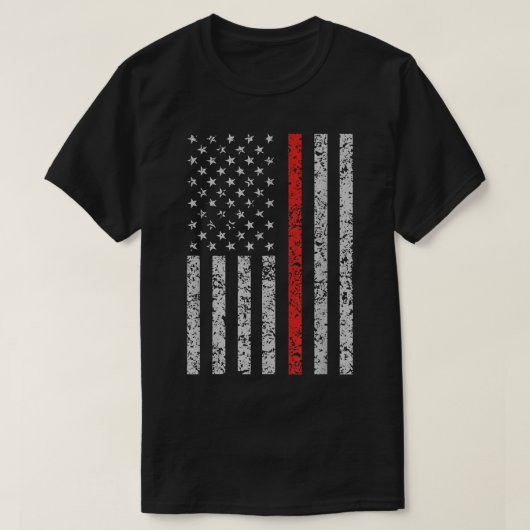 薄赤線消防アメリカ国旗 Tシャツ (デザイン正面)