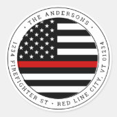 薄赤線消防サークル差出人住所 ラウンドシール (正面)