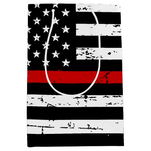 薄赤線消防士の旗消防士 ミディアムペーパーバッグ (正面)