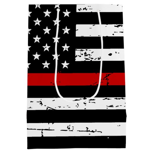 薄赤線消防士の旗消防士 ミディアムペーパーバッグ (裏面)