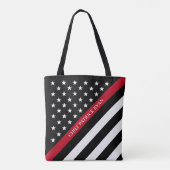 薄赤線消防士アメリカ国旗のモノグラム トートバッグ (裏面)
