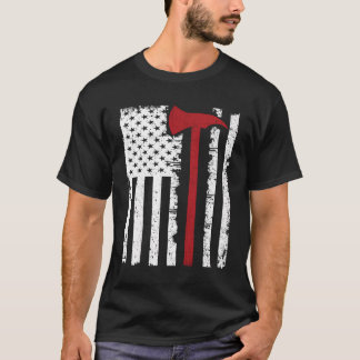 薄赤線消防士Axアメリカ国旗T-Shir Tシャツ