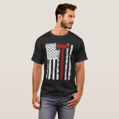 薄赤線消防士Axアメリカ国旗T-Shir Tシャツ (正面フル)
