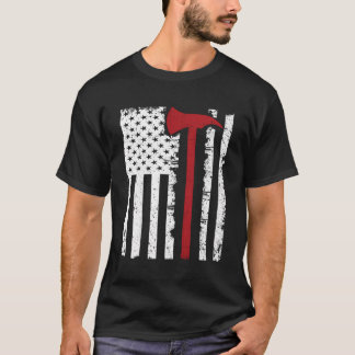 薄赤線消防士Axアメリカ国旗T-Shir Tシャツ