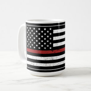 薄赤線米国国旗消防士消防署 コーヒーマグカップ