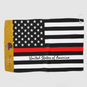 薄赤線・消防士モノグラムの米国国旗 ゴルフタオル (横)