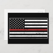 薄赤線USA国旗の消防士 ポストカード (正面/裏面)