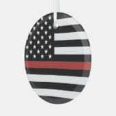 薄赤線USA国旗の消防署 ガラスオーナメント (正面左)