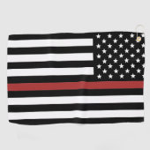 薄赤線USA国旗の消防署 ゴルフタオル (横)