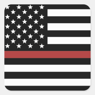 薄赤線USA国旗の消防署 スクエアシール