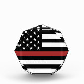 薄赤線USA国旗の消防署 フォトブロック (正面)