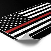 薄赤線USA国旗の消防署 ポスター (角)