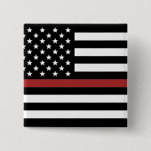 薄赤線USA国旗の消防署 缶バッジ (正面)