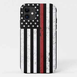 薄赤線USA国旗の消防署 iPhone 11 ケース