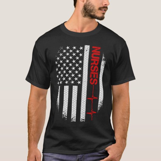 薄赤線USA国旗ナースナース愛国心 Tシャツ (正面)