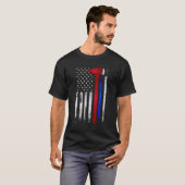 薄赤青ラインアメリカ国旗Ax消防士P Tシャツ (正面フル)