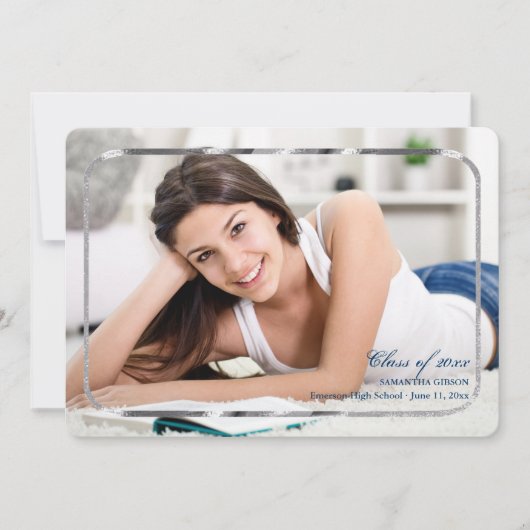 薄銀フレーム写真 卒業おめでとうのご案内 案内状 (正面)