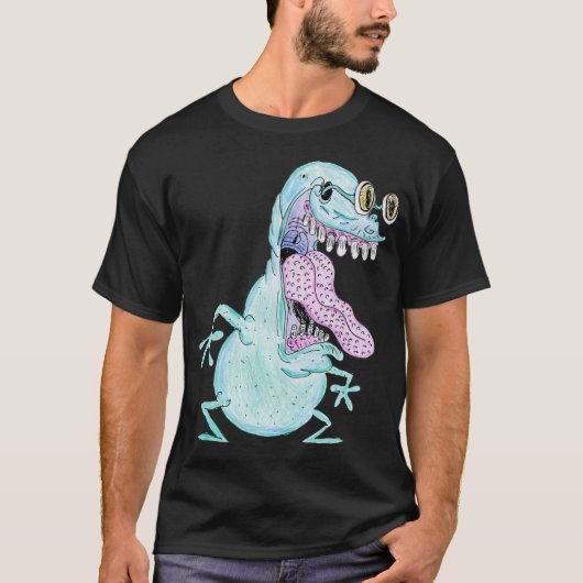薄青いモンスター エイリアン キャラクター Tシャツ (正面)