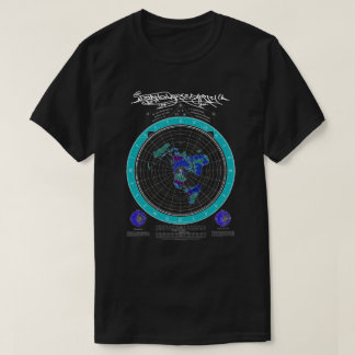 薄青い正方形および静止した平らな地球の地図 Tシャツ