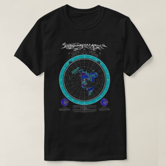 薄青い正方形および静止した平らな地球の地図 Tシャツ (デザイン正面)