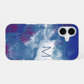 薄青く、青の水彩画のペンキ。 名前を使って、抽象芸術 iPhone 16ケース (裏面横)