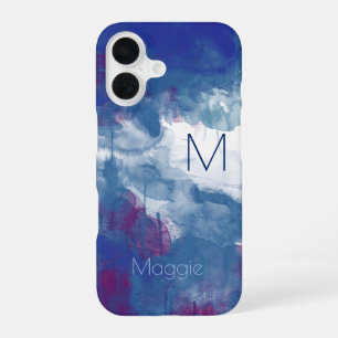 薄青く、青の水彩画のペンキ。 名前を使って、抽象芸術 iPhone 16ケース