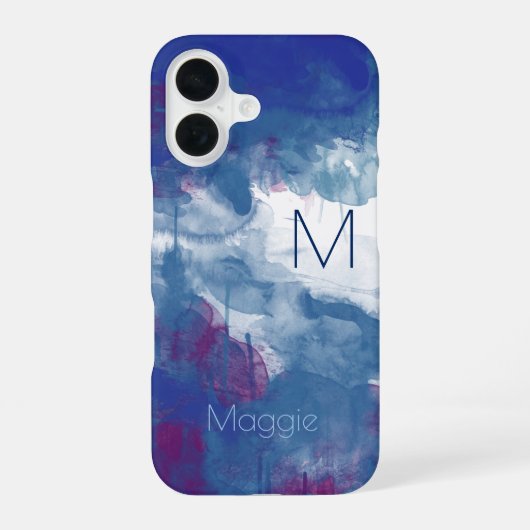 薄青く、青の水彩画のペンキ。 名前を使って、抽象芸術 iPhone 16ケース (裏面)