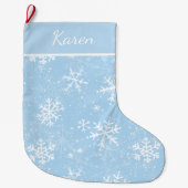 薄青と白の雪の結晶の名前クリスマス ラージクリスマスストッキング (正面)