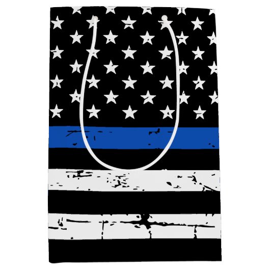 薄青ラインのアメリカ国旗の警官 ミディアムペーパーバッグ (正面)