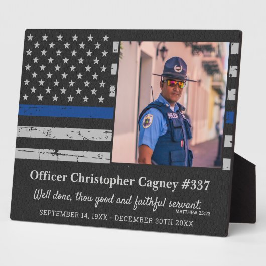 薄青ライン写真警察記念 フォトプラーク (側面)