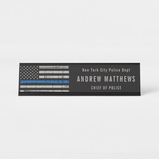薄青ライン旗法執行警察 デスクネームプレート (正面)