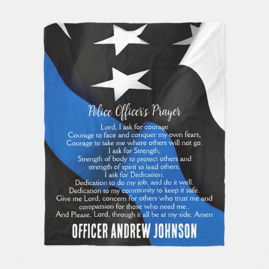薄青ライン旗警察官の祈りの言葉フリース フリースブランケット (正面)