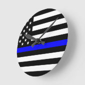 薄青ライン警察官メモリアル旗 ラウンド壁時計 (傾斜)