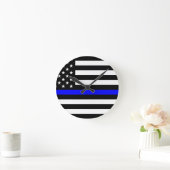 薄青ライン警察官メモリアル旗 ラウンド壁時計 (ホーム)