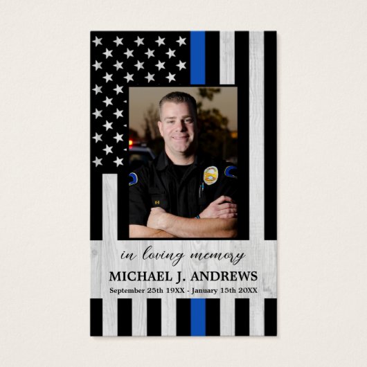 薄青ライン警察官記念祈りの言葉カード (正面)