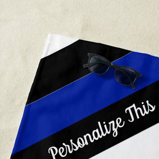 薄青ライン警察旗パーソナライズされた ビーチタオル (インサイチュ)