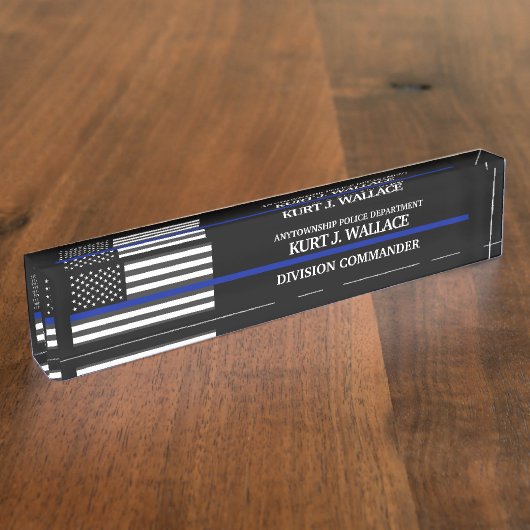 薄青ライン警察旗 デスクネームプレート (側面)