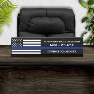薄青ライン警察旗 デスクネームプレート