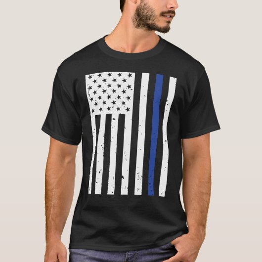 薄青ライン警察USA国旗 Tシャツ (正面)