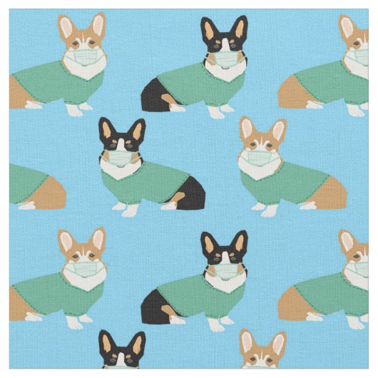 薄青色のコギの犬 ファブリック (クローズアップ)